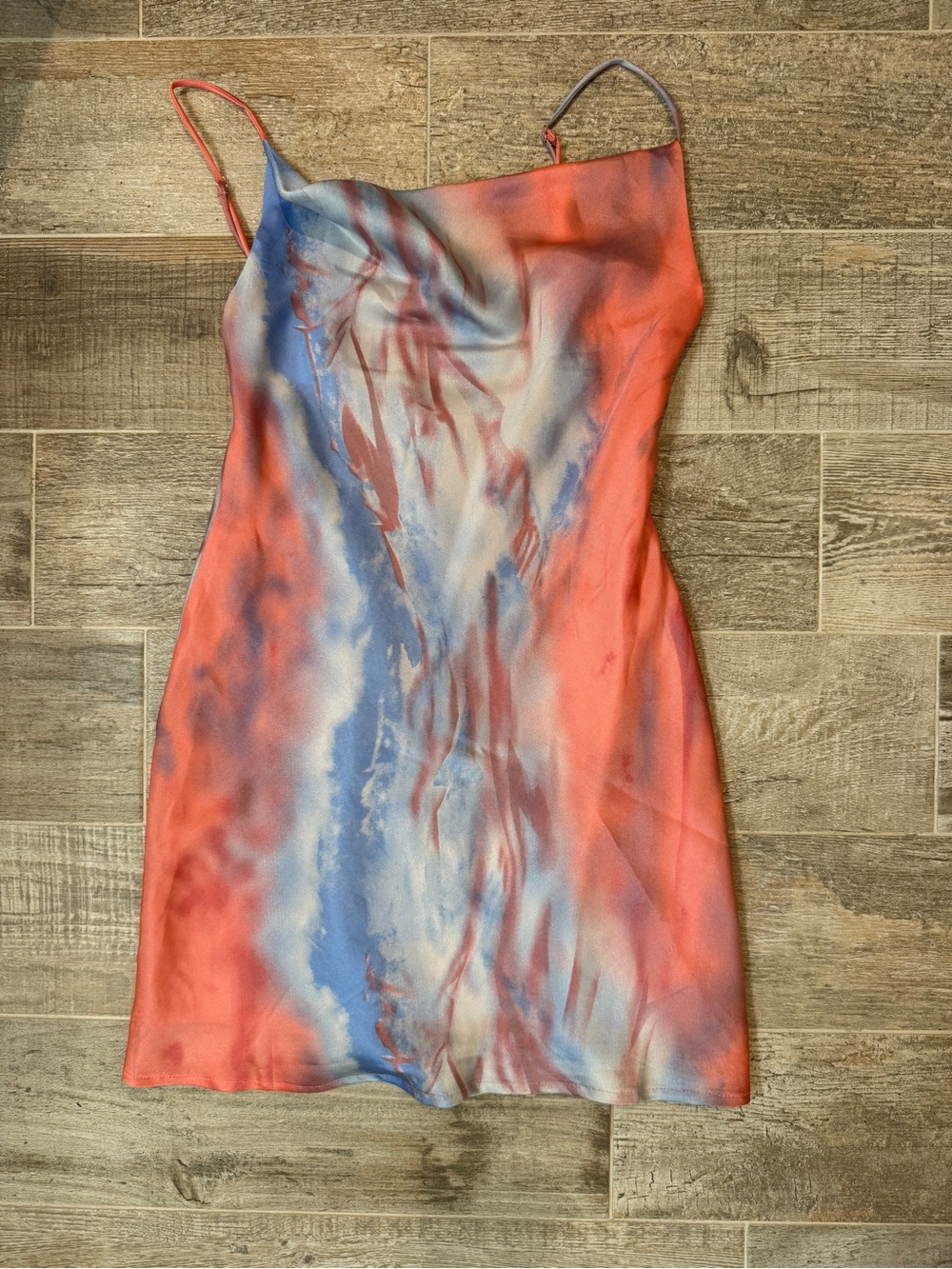 Hello Molly Coral & Blue Tie-Dye Slip Cowl Neck Mini Dress
